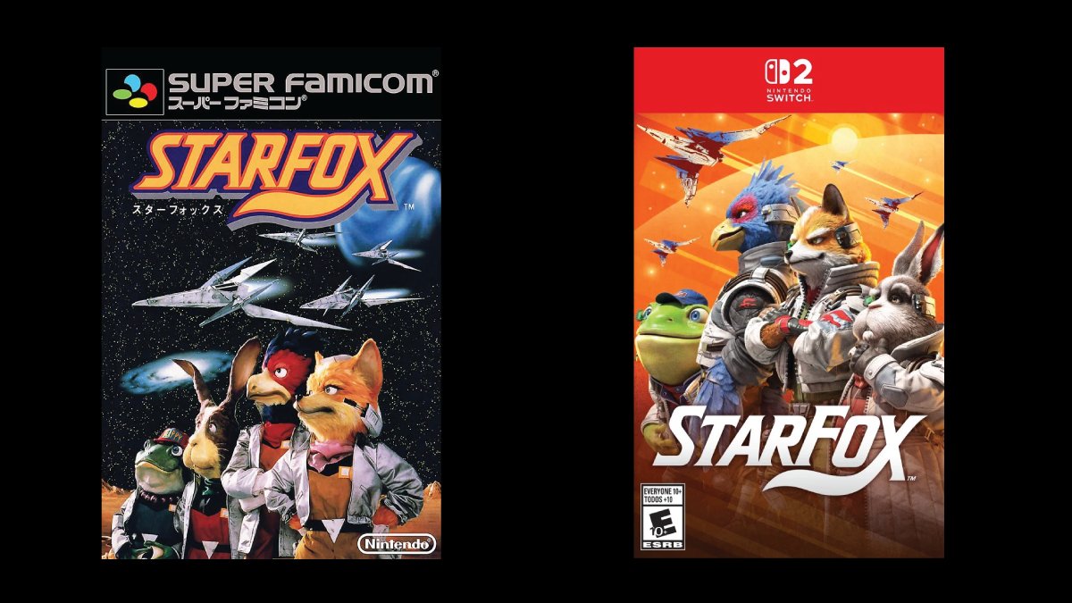 Star Fox box art comparison — original Super Famicom cover next to the new Switch 2 cover