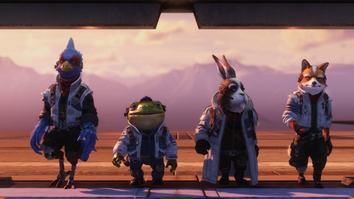 New Star Fox crew — high-detail 3D models of Falco, Slippy, Peppy, and Fox in the modern Switch 2 remake