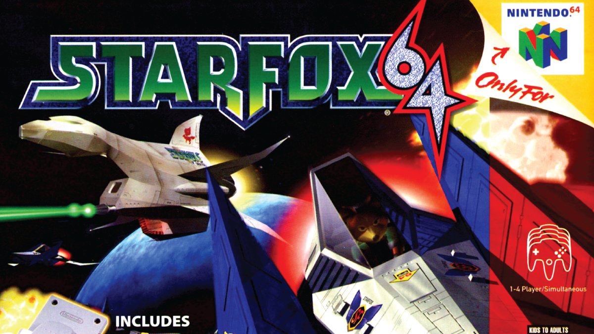 Star Fox 64 box art — the original Nintendo 64 cover featuring an Arwing in flight, the classic STARFOX 64 logo, and the green-foil 'Only For Nintendo 64' callout